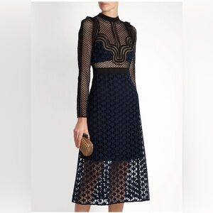 Self-Portrait NWT Black & Navy Star Repeat MIDI Dress XS